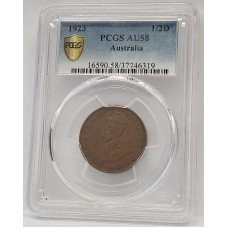 AUSTRALIA 1923 . HALF 1/2  PENNY . PCGS AU58